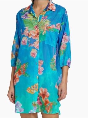 Johnny Was Silk Blend Butterfly Shirtdress Size XS